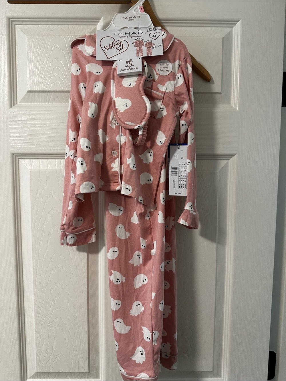 Tahari pink ghost pjs with matching eye mask size 4t